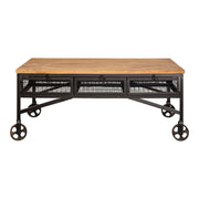 Mesa de centro de madera y ruedas vintage Odin