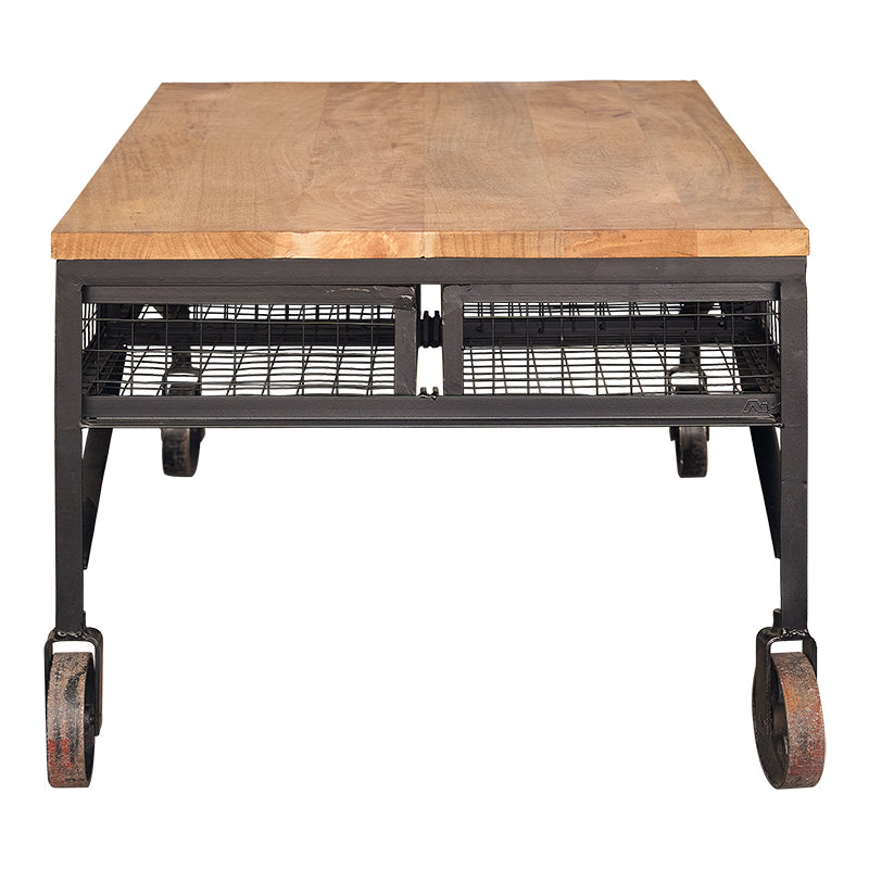 Mesa de centro de madera y ruedas vintage Odin
