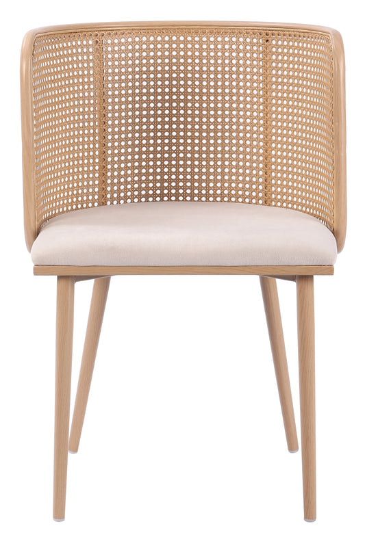 Silla de comedor ratán asiento terciopelo beige Nora