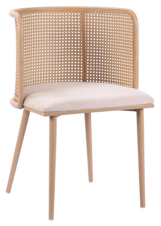 Silla de comedor ratán asiento terciopelo beige Nora