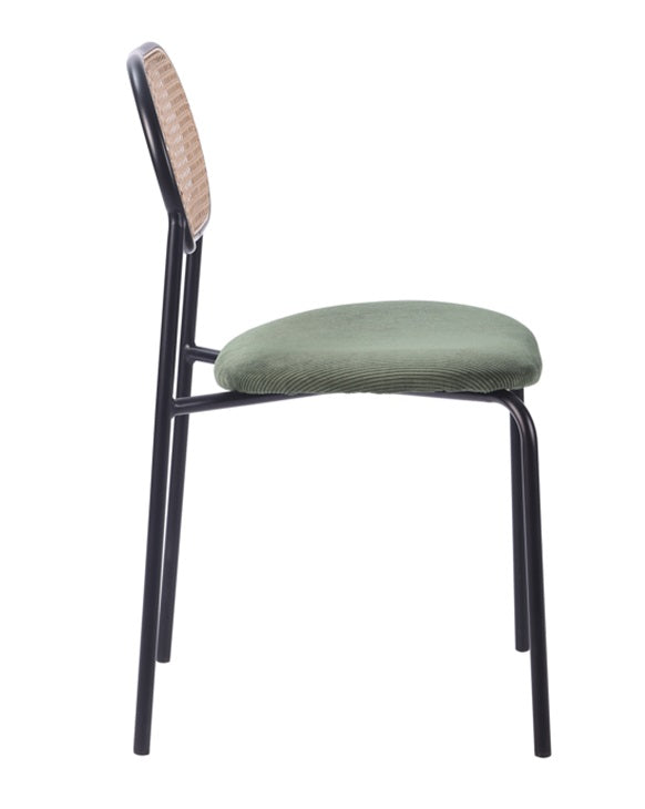 Silla de comedor ratán y pana verde Magic