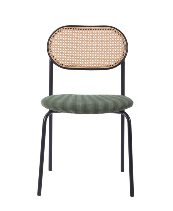 Silla de comedor ratán y pana verde Magic